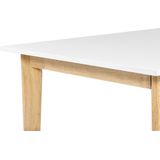Eettafel wit met licht hout MDF rubberhout poten uitschuifbaar woonkamer