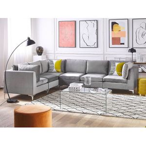 Beliani - Modulares Sofa rechtsseitig Grau Polsterbezug aus Samtstoff mit Metallgestell Silber Wohnzimmer Salon Möbel