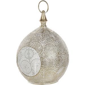 Lantaarn 33 cm Goud Metaal en Glas met Ornamenten Woonaccessoires Decoratieve Items Tafeldecoratie Glamoureus