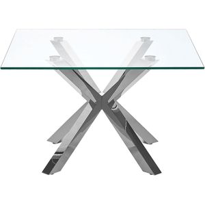 Beliani - Beistelltisch Silber Transparent 70 x 70 cm Glasplatte Edelstahl Poliert Metallbeinen Quadratisch Wohnzimmer/Salon Langlebig Modernes Design