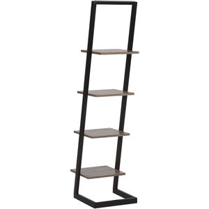 Moderne boekenkast ladder frame donker metaal 4 planken hout zwart vrijstaand industriële stijl Joplin