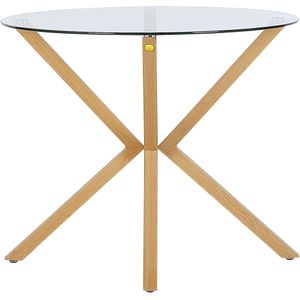 Scandinavische ronde eettafel tafelblad gehard glas ø 90 cm lichte houtkleur Altura