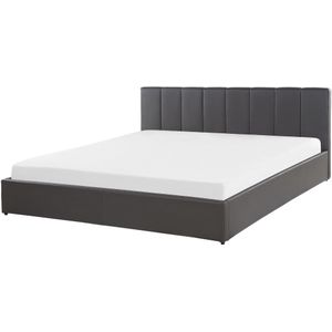 Grijs Kunstleder Bed 180 x 200 cm met Grote Opbergruimte / Bedlade / Lattenbodem Opklapbaar met Verticale Decoratieve Stiksels Slaapkamer Modern