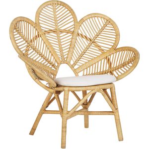 Stoel Set van 2 Licht Houten Rotan / Metaal Perfect Voor Tuin Moderne Crème Wit Kussen