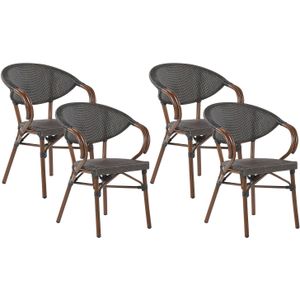 Gartenstühle 4er Set Grau / Dunkler Holzfarbton Auminiumgestell Modern Outdoor Garten Balkon Terrasse