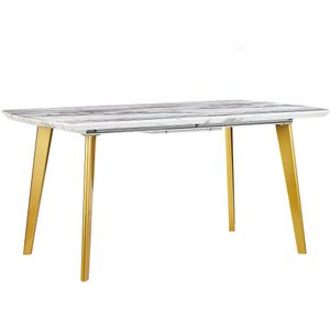 Eettafel marmer effect MDF goud ijzer poten uitschuifbaar tafelblad rechthoekig 160/200 x 90 cm modern design