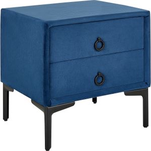 Beliani - Nachttisch Marineblau Samtstoff mit 2 Schubladen Schwarze Metallbeine Modern Schubladenschrank Nachtschrank für Schlafzimmer