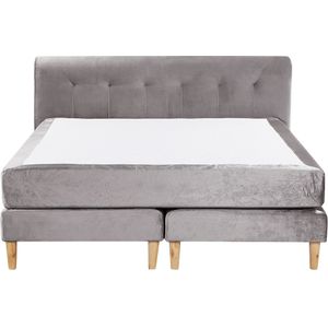 Beliani - Boxspringbett Grau Samtstoff mit Matratze 160x200 cm Steppung und hohem Kopfteil Doppelbett Modern Minimalistisch Schlafzimmer Möbel