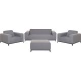 Loungeset driezitsbank 2 fauteuils salontafel grijs polyester metaal 5-zits zwarte poten