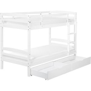 Loft Bed Wit 90 x 200 cm Dennenhout Natuurlijk materiaal Stapelbed met ladder, bedlade en lattenbodem Modern Klassiek