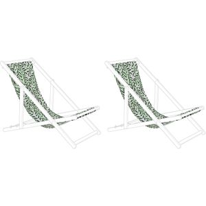 Beliani ANZIO/AVELLINO - Ligstoel doek set van 2 - Groen Patroon - Polyester