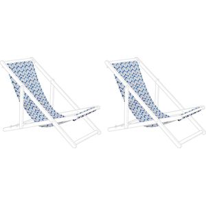 Set van 2 vervangende doeken ligstoel met blauw-wit polyester strandstoel