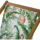 Set van 2 tuin ligstoelen licht acaciahout frame flamingopatroon stoffen hangmat zitting achterover opklapbaar