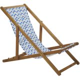 Set van 2 tuin ligstoelen licht acaciahout frame blauw-wit patroon stoffen hangmat zitting achterover opklapbaar