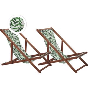 Beliani ANZIO  - Strandstoel set van 2 - Donkerhout/Groen/Wit - Polyester