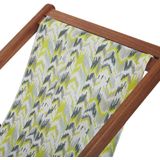 Set van 2 tuin ligstoelen donker acaciahout frame geel-grijs patroon stoffen hangmat zitting achterover opklapbaar