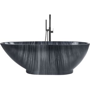 Badkuip zwart 170 x 80 cm marmerlook vrijstaand sanitair acryl walnootvorm badkameraccessoires elegant modern design