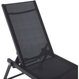 Ligstoel zwart textiel aluminium frame verstelbare rugleuning met zwenkwielen 198 x 61 cm