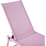 Ligstoel roze textiel aluminium frame verstelbare rugleuning met zwenkwielen 198 x 61 cm