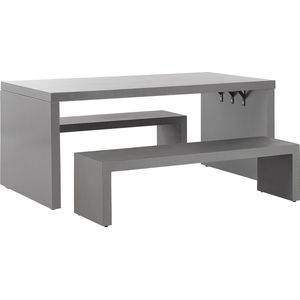 Tuinset grijs beton U-vormige tafel 2 banken 4-zits waterbestendig industrieel