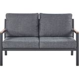 Loungeset tweezitsbank 2 fauteuils met koffietafel donkergrijs aluminium 4-zits kussens modern