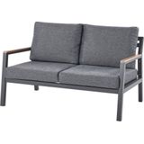 Loungeset tweezitsbank 2 fauteuils met koffietafel donkergrijs aluminium 4-zits kussens modern