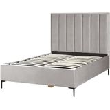 Modern bedframe lichtgrijs fluweel tweepersoons 140 x 200 cm opbergruimte zwarte metalen poten