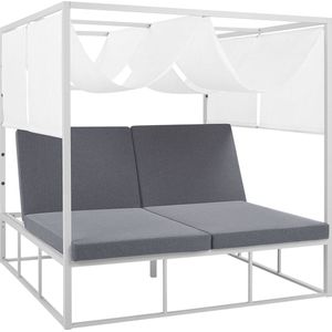 Tuinhemelbed wit en grijs aluminium frame met luifel polyesterkussens buitenbed