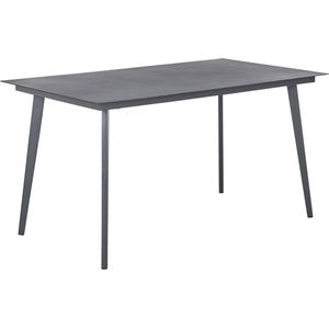 Tuintafel grijs glazen tafelblad 140 x 80 cm metalen poten rechthoekig minimalistisch industrieel