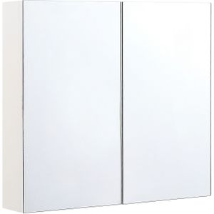 Badkamer spiegelkast wit multiplex 80 x 70 cm hangende 2-deurs kast 2 planken opslag