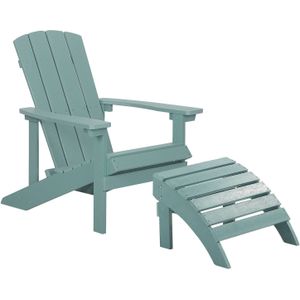 Tuinstoel met voetenbank turquoise synthetisch hout adirondack stoel brede armleuningen tuinmeubels lounge terras tuin