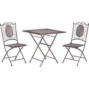 Balkonset zwart ijzer inklapbaar verweerd metaal 2 stoelen tafel outdoor UV roestbestendig franse retro stijl