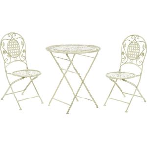 Balkonset ijzer verweerd lichtgroen inklapbaar 2 stoelen tafel outdoor UV Roestbestendig franse retro stijl