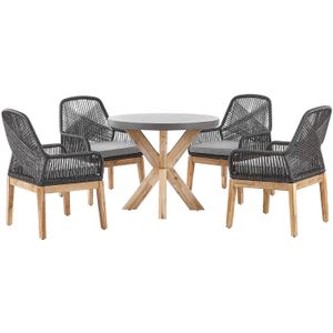 Tuinset vezelcement tafel rond 90 cm 4 stoelen acaciahouten frame rustieke uitstraling tuinmeubels tuin terras