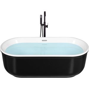 Vrijstaand bad glanzend zwart-wit sanitair acryl enkel ovaal modern minimalistisch ontwerp