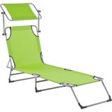 Tuinligstoel limegroen polyester met PVC coating stalen zonnekap 5 standen verstelbaar buiten gebruik tuin terras balkon