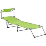 Tuinligstoel limegroen polyester met PVC coating stalen zonnekap 5 standen verstelbaar buiten gebruik tuin terras balkon