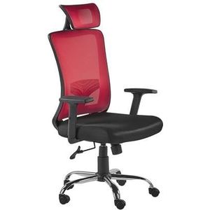 Bureaustoel zwart rood polyester mesh In hoogte verstelbaar hoofdsteun 5 wielen directiestoel modern design