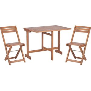 Balkonset acaciahout 80 x 95 cm 2 klapstoelen uitschuifbare tafel rustiek bistroset tuin