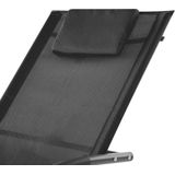 Tuinligstoel zwart staal polyester met armleuningen, hoofdsteun en schommelfunctie modern