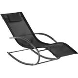 Tuinligstoel zwart staal polyester met armleuningen, hoofdsteun en schommelfunctie modern