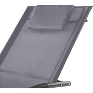 Tuinligstoel grijs staal polyester met armleuningen, hoofdsteun en schommelfunctie modern