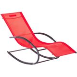 Tuinligstoel rood staal polyester met armleuningen, hoofdsteun en schommelfunctie modern