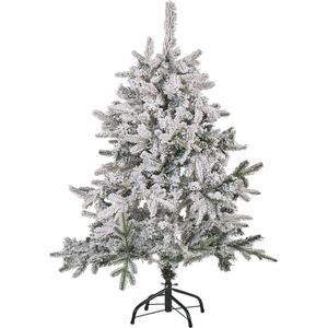 Beliani TOMICHI - Kunstkerstboom wit 120 cm met besneeuwde takken en zwarte metalen standaard