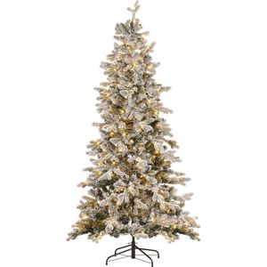 Beliani - Weihnachtsbaum künstlich 210 cm Weiß Schneebedeckt mit Kunstschnee Ständer und LED-Beleuchtung Weihnachtszeit Weihnachten Wohnzimmer Modern
