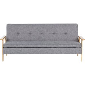 Beliani - 3-Sitzer Sofa Hellgrau Stoff Gesteppt Helle Holzbeine mit Schlaffunktion Hohen Armlehnen Skandi Retro-Stil Wohnzimmer Schlafsofa Sofabett