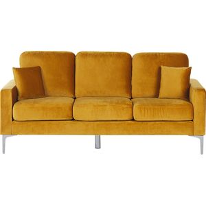 Beliani - Sofa Gelb Samtstoff 3-Sitzer dicke Polsterung mit 2 Dekokissen Metallfüßen freistehend für Wohnzimmer Salon Flur Diele