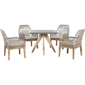 Tuinset vezelcement tafel 90 x 90 cm 4 stoelen acaciahouten frame rustieke uitstraling tuinmeubels tuin terras