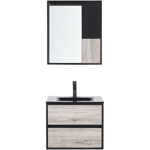 4-delige badkamermeubelset zwart MDF 100 cm kast keramische wastafel hangkast met spiegel
