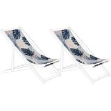 Beliani ANZIO/AVELLINO - Ligstoel doek set van 2 - Blauw Palmblad - Polyester
